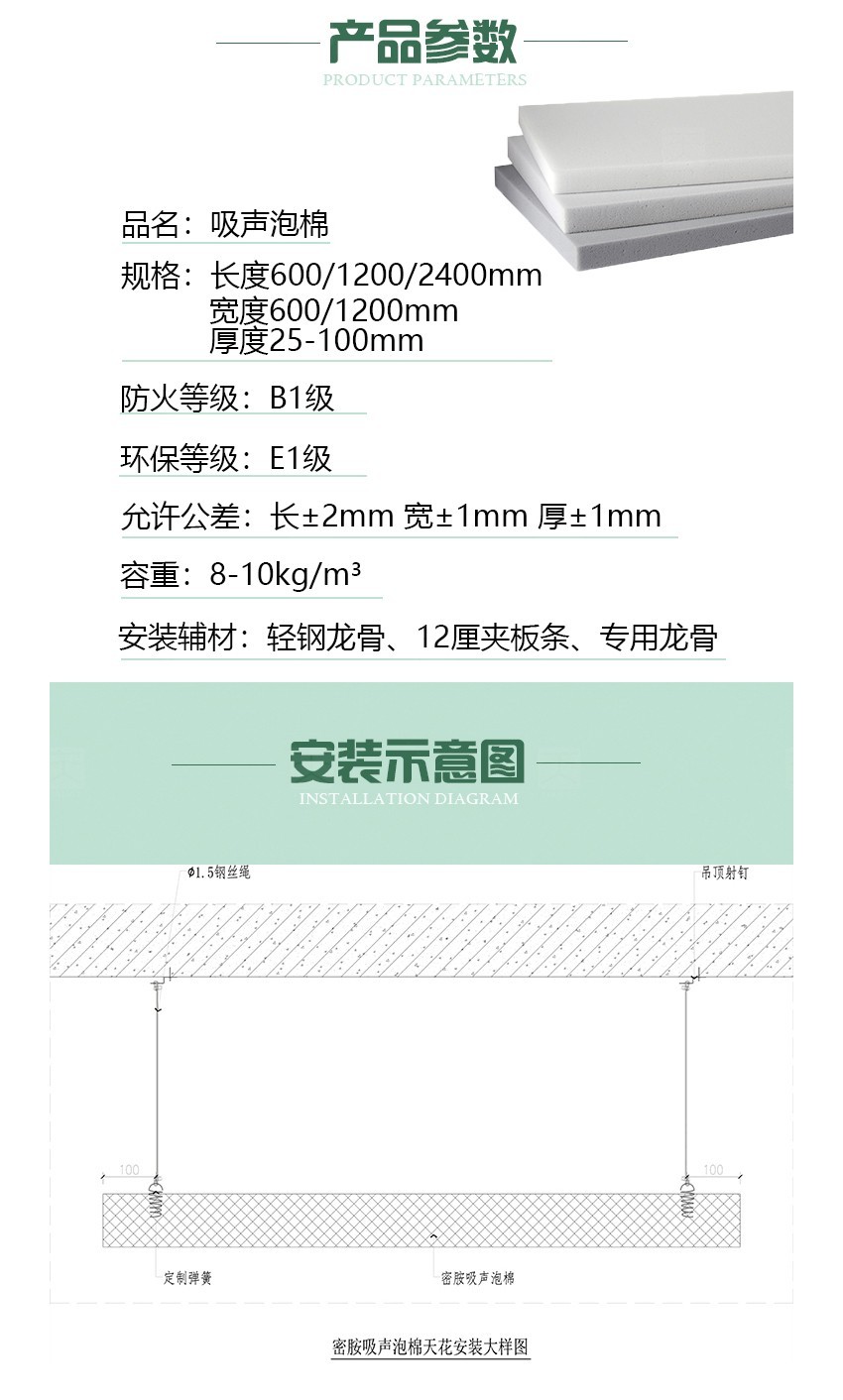 蜜胺環(huán)保吸音棉產(chǎn)品參數(shù)