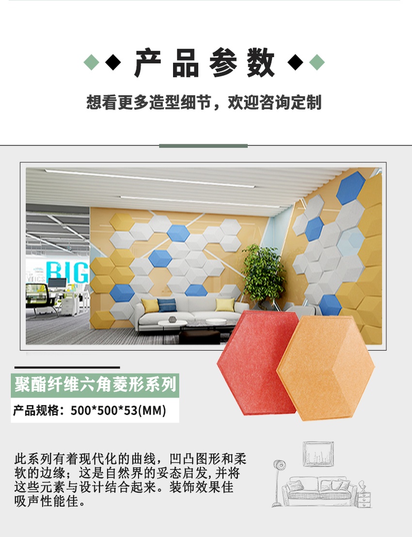 3D聚酯纖維吸音板六角菱形系列參數(shù) 3D聚酯纖維吸音板六角菱形系列參數(shù)